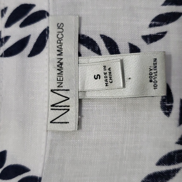 Neiman Marcus White & Blue 100% Linen V Neck Top Shirt, Size S - Picture 6 of 15